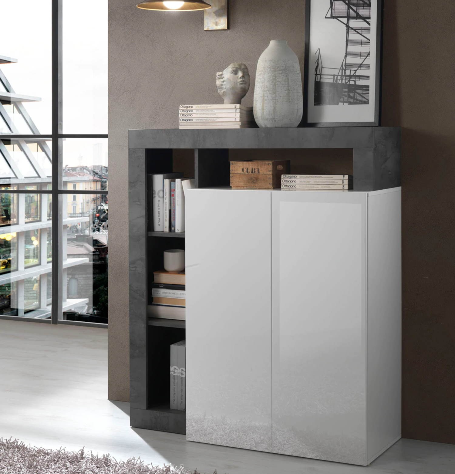 Credenza Mogol bianco lucido ossido 108x42x127H Credenza Mogol bianco lucido ossido 108x42x127H