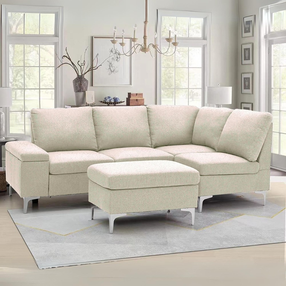 Divano angolare destro Dina con bracciolo apribile contenitore colore beige Divano angolare destro Dina con bracciolo apribile contenitore colore beige