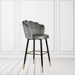 HOME Sgabello Estro in velluto grigio con terminali dorati set 2 pezzi