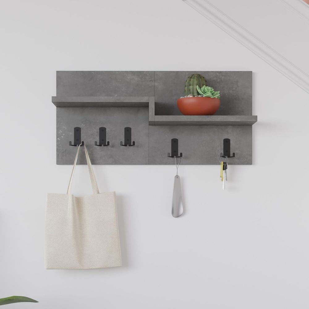 Appendiabiti a muro Harmon con mensole e 5 ganci colore retro grey Appendiabiti a muro Harmon con mensole e 5 ganci colore retro grey