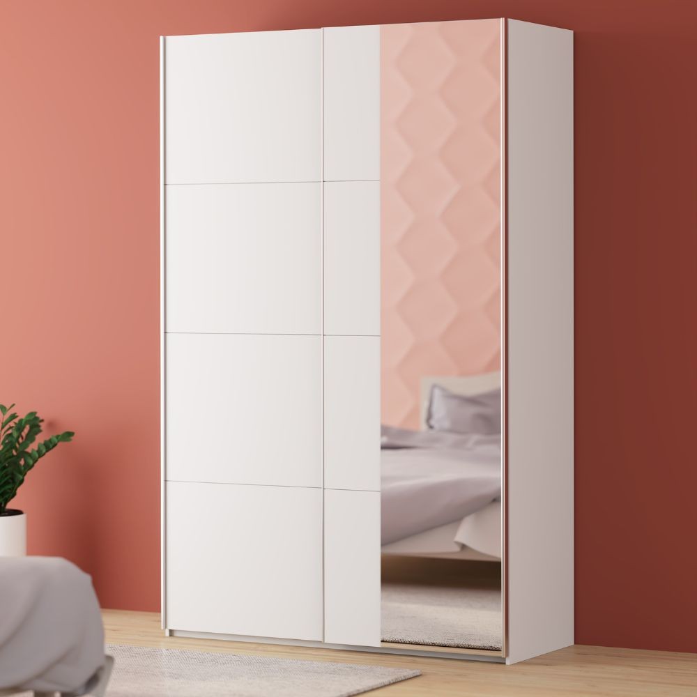 Armadio Afra 2 ante scorrevoli con specchio L 150.1 x P 61.2 x H 235 cm. colore bianco Armadio Afra 2 ante scorrevoli con specchio L 150.1 x P 61.2 x H 235 cm. colore bianco
