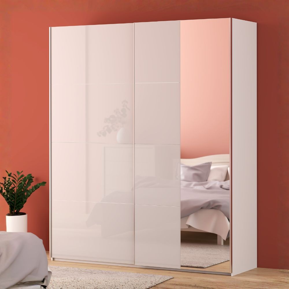 Armadio Afra 2 ante scorrevoli con specchio L 200.1 x P 61.2 x H 235 cm. colore bianco lucido Armadio Afra 2 ante scorrevoli con specchio L 200.1 x P 61.2 x H 235 cm. colore bianco lucido