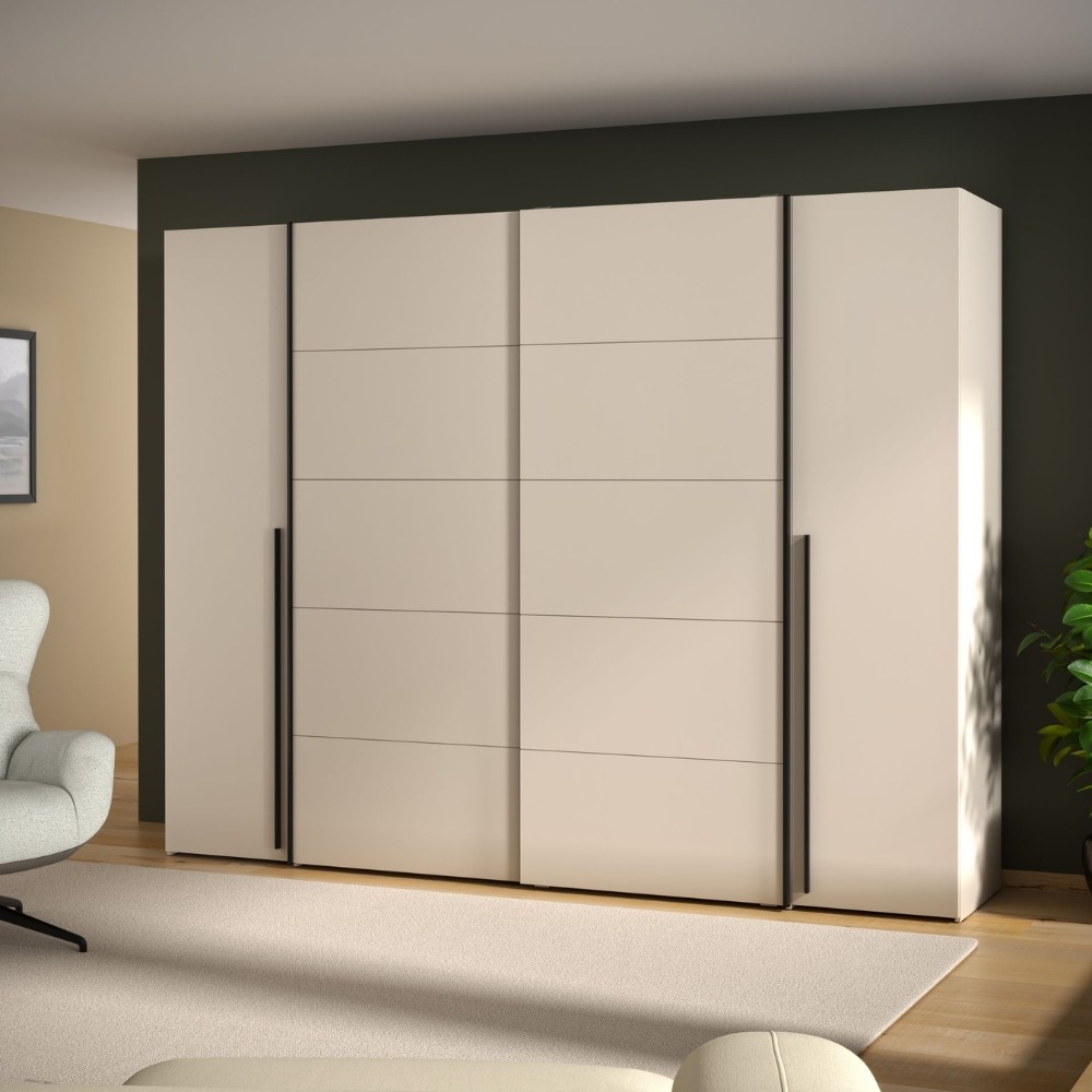 Armadio Callia con 2 ante battenti e 2 ante scorrevoli colore cashmere 270.3x61.2xH210.5 cm. Armadio Callia con 2 ante battenti e 2 ante scorrevoli colore cashmere 270.3x61.2xH210.5 cm.