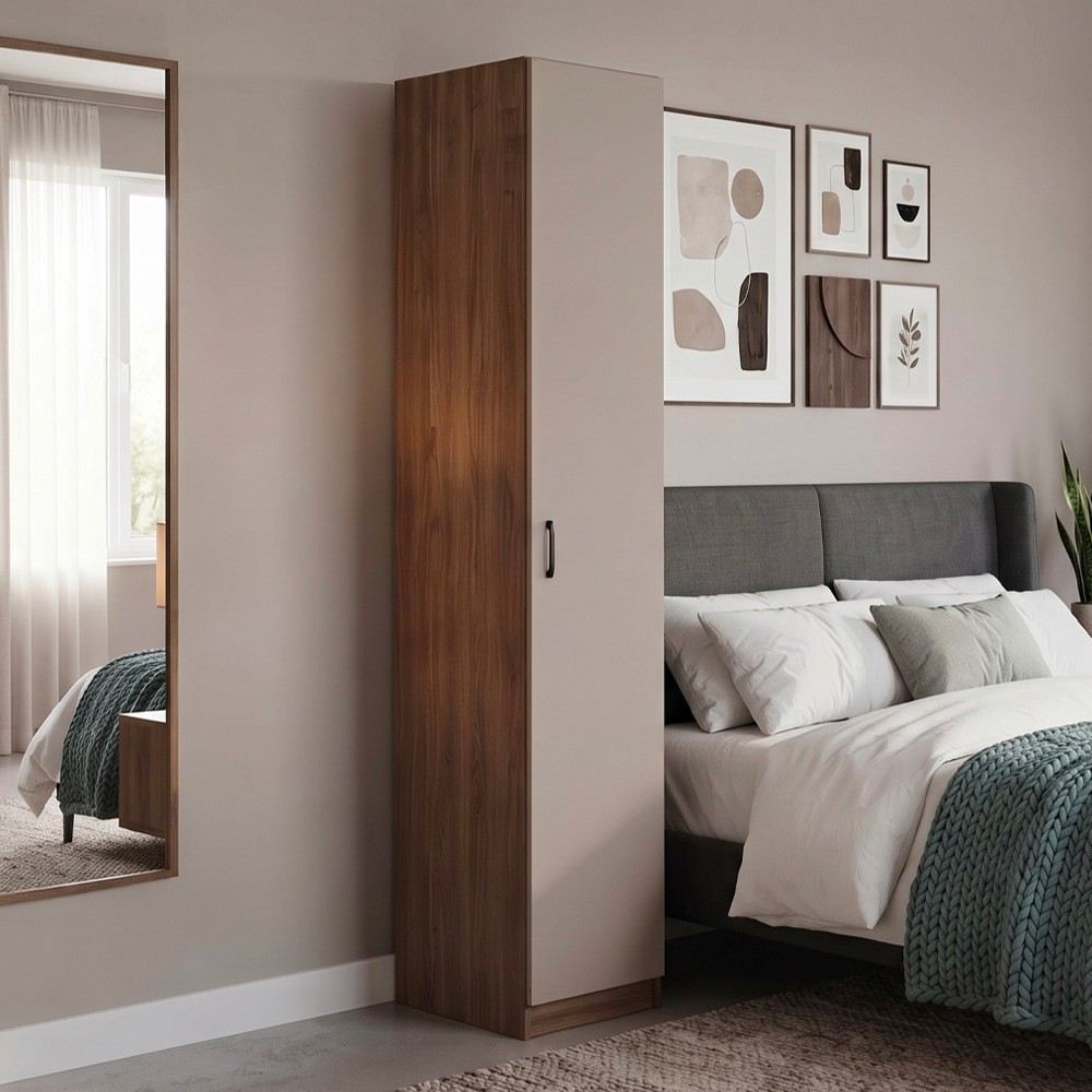 Armadio da 45 cm. H 247 cm. 1 anta con cassa noce naturale e anta cashmere Armadio da 45 cm. H 247 cm. 1 anta con cassa noce naturale e anta cashmere