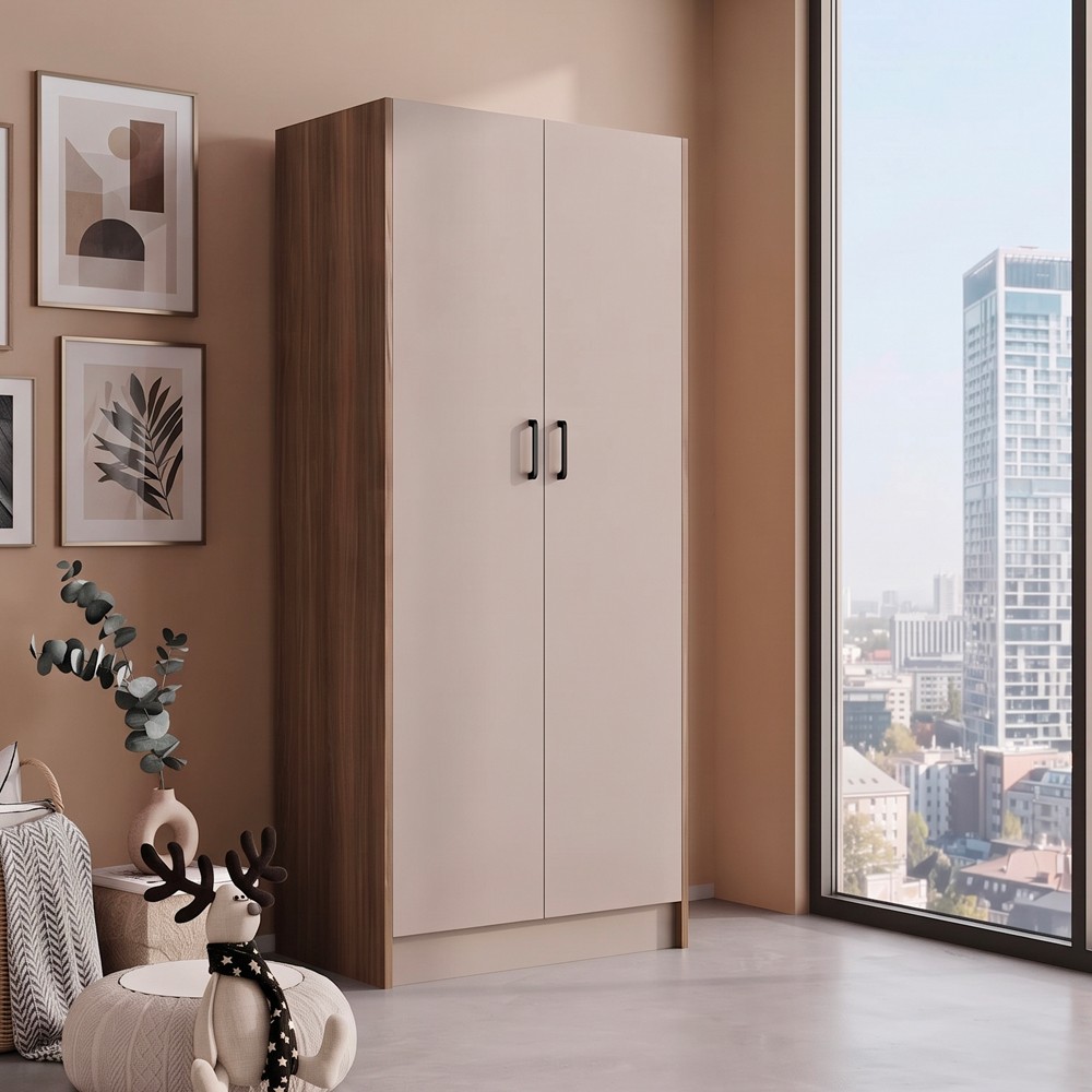 Armadio H 210 cm. 2 ante senza cassetti con cassa noce naturale e ante cashmere Armadio H 210 cm. 2 ante senza cassetti con cassa noce naturale e ante cashmere