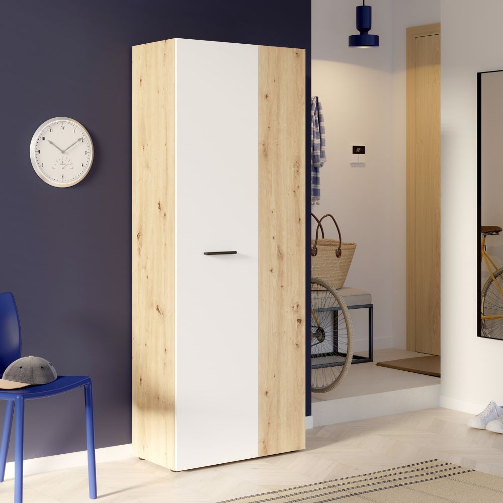 Armadio multiuso Teodoro 2 ante con ripiani struttura rovere e 1 anta bianco Armadio multiuso Teodoro 2 ante con ripiani struttura rovere e 1 anta bianco
