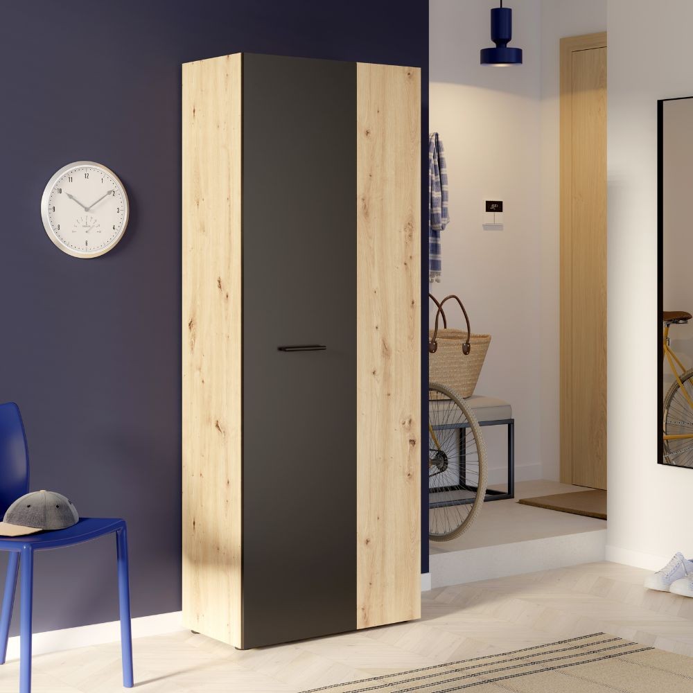 Armadio multiuso Teodoro 2 ante con ripiani struttura rovere e 1 anta nero Armadio multiuso Teodoro 2 ante con ripiani struttura rovere e 1 anta nero