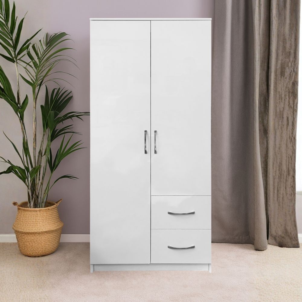 Armadio Niceville 2 ante battenti e 2 cassetti colore bianco Armadio Niceville 2 ante battenti e 2 cassetti colore bianco