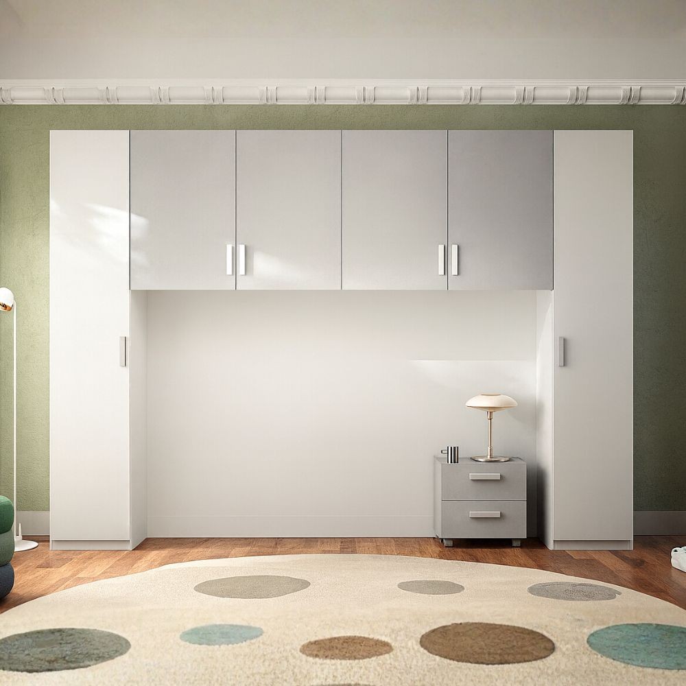 Armadio ponte Granada con comodino colore bianco opaco e gesso Armadio ponte Granada con comodino colore bianco opaco e gesso