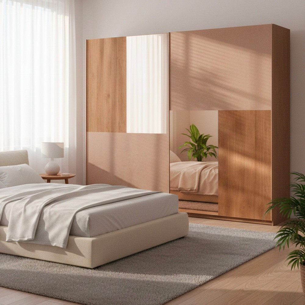 Armadio Quinn 2 ante scorrevoli con specchi colore bronzo noce mercure Armadio Quinn 2 ante scorrevoli con specchi colore bronzo noce mercure