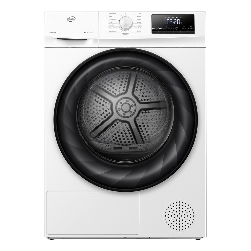 Asciugatrice Daya DHTD9PD 9 kg pompa di calore con rotazione bidirezionale e sensore umidità bianco classe D Asciugatrice Daya DHTD9PD 9 kg pompa di calore con rotazione bidirezionale e sensore umidità bianco classe D