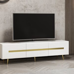 Base porta tv Jose colore bianco con inserti dorati