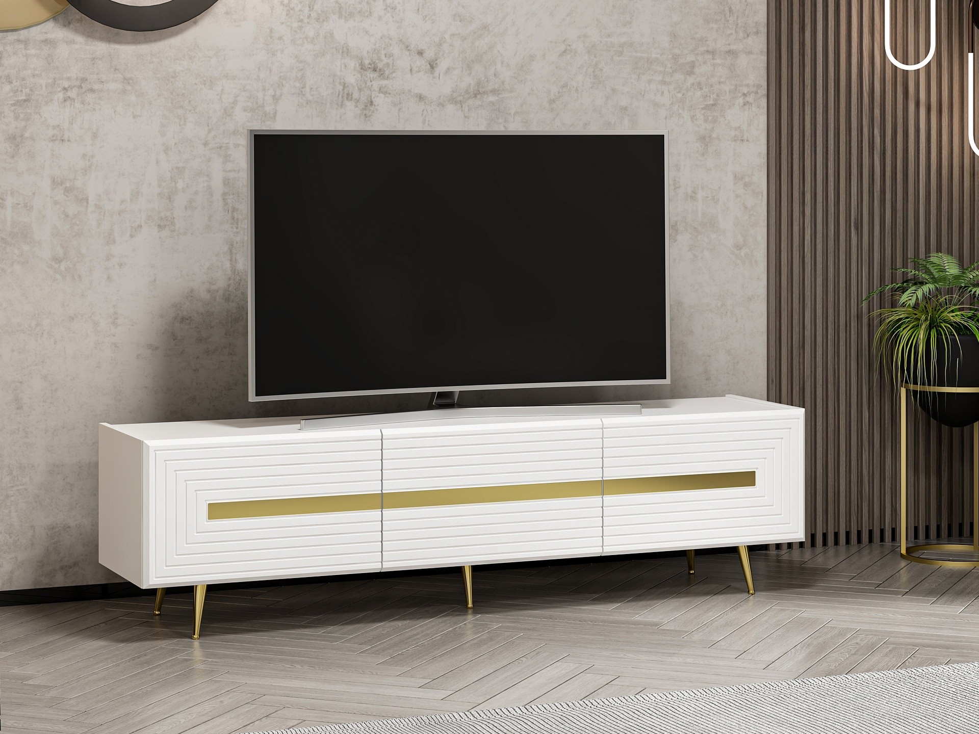 Base porta tv Jose colore bianco con inserti dorati Base porta tv Jose colore bianco con inserti dorati