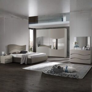 Camera da letto matrimoniale Soave con letto contenitore e armadio 2 ante scorrevoli con specchi colore grigio
