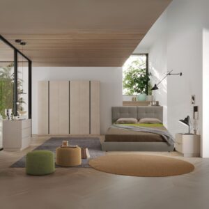Camera da letto Musto con letto contenitore colore cashmere e antracite