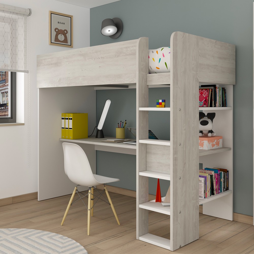 Cameretta 2278 con letto a soppalco con scrivania sottostante colore bianco e bianco consumato Cameretta 2278 con letto a soppalco con scrivania sottostante colore bianco e bianco consumato