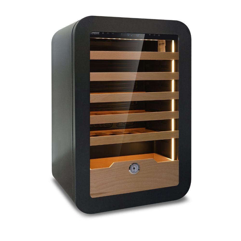 Cantinetta Vinarius 40 ventilato con 5 mensole in legno con guide telescopiche in colore nero classe G Cantinetta Vinarius 40 ventilato con 5 mensole in legno con guide telescopiche in colore nero classe G