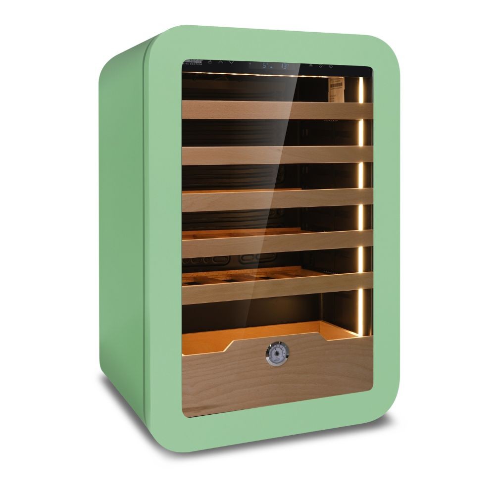Cantinetta Vinarius 40 ventilato con 5 mensole in legno con guide telescopiche in colore verde classe G Cantinetta Vinarius 40 ventilato con 5 mensole in legno con guide telescopiche in colore verde classe G