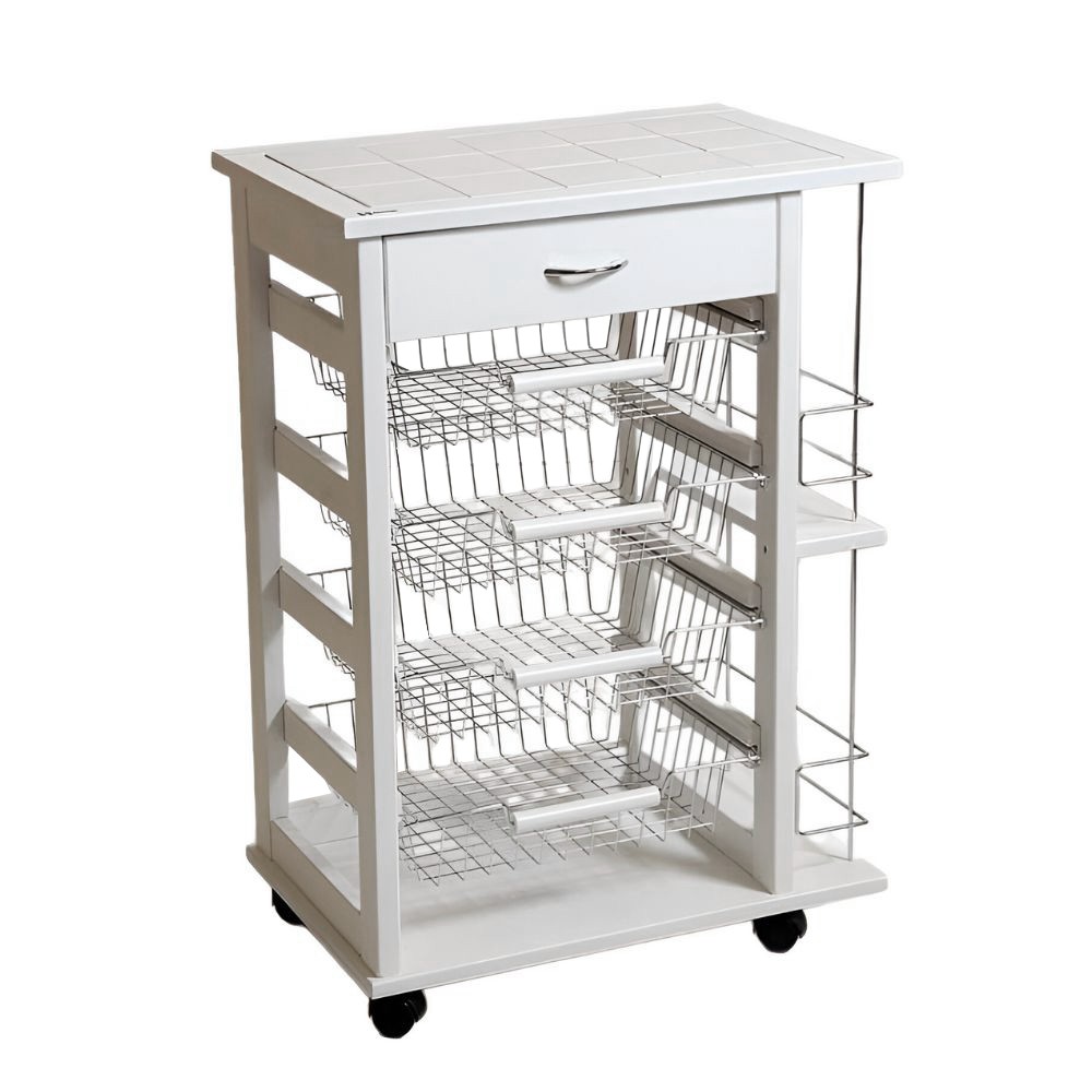 Carrello Vesuvio con cassetto e portabottiglie bianco Carrello Vesuvio con cassetto e portabottiglie bianco