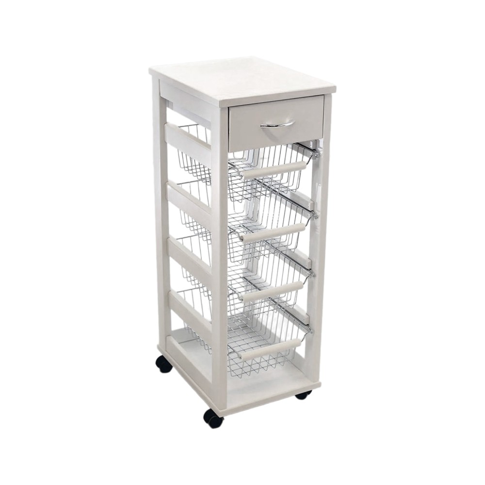 Carrello Vesuvio salvaspazio con piano in legno bianco Carrello Vesuvio salvaspazio con piano in legno bianco