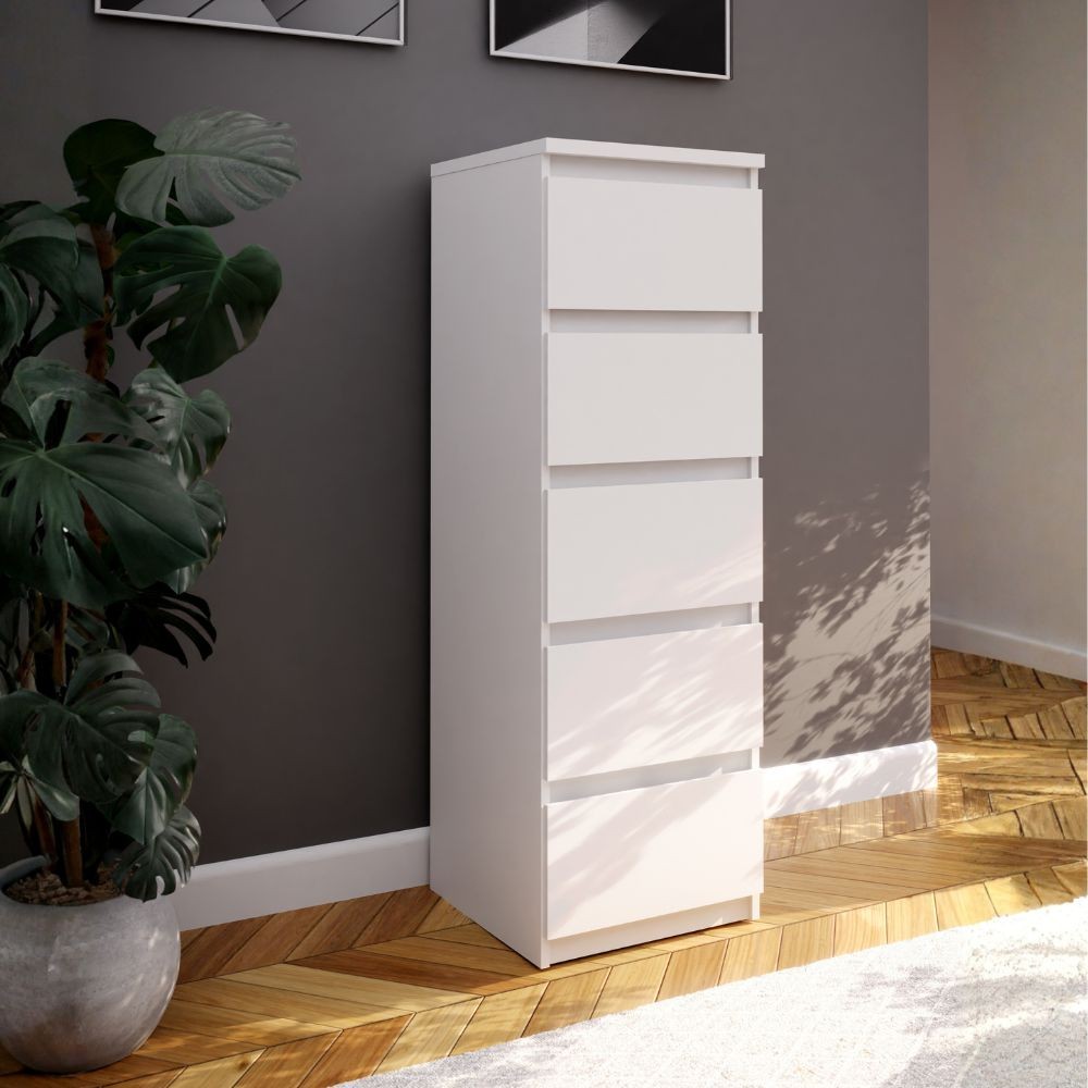 Cassettiera Morgan 5 cassetti 41.8 x 42.2 x H 128 cm. colore bianco opaco Cassettiera Morgan 5 cassetti 41.8 x 42.2 x H 128 cm. colore bianco opaco