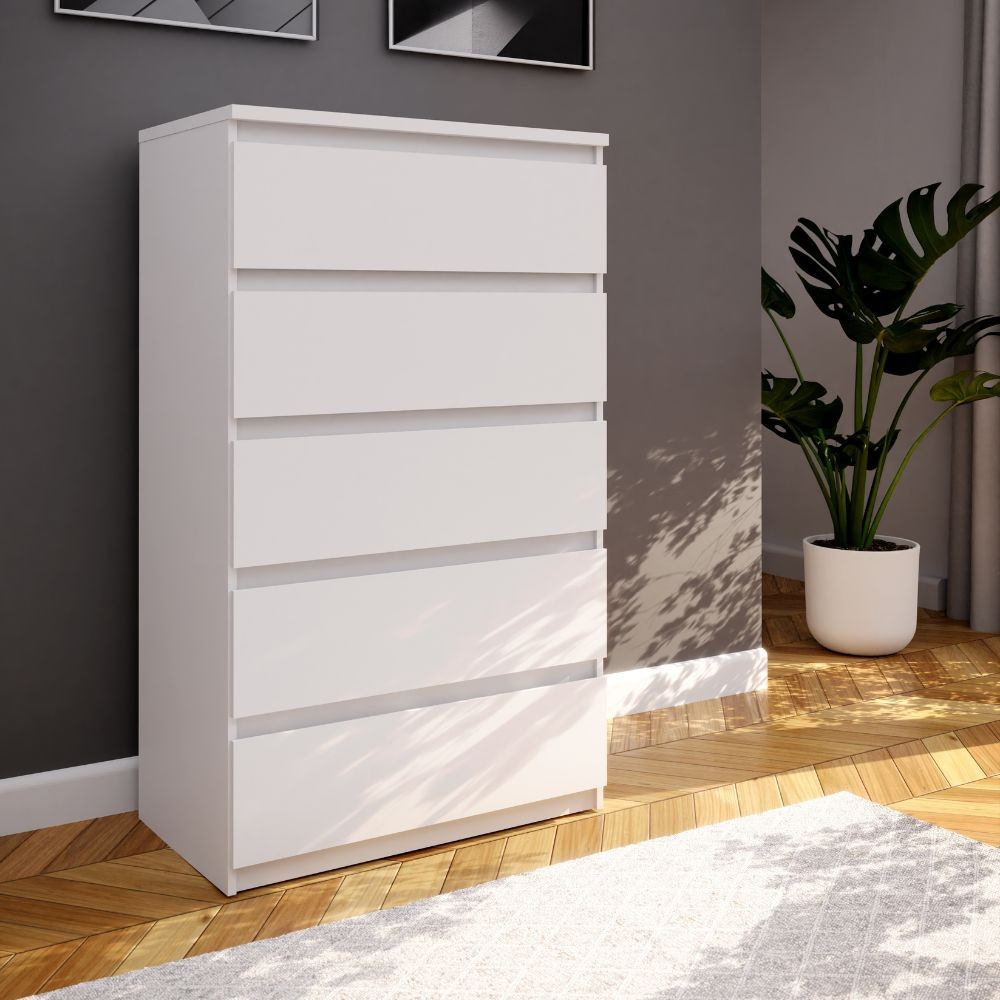 Cassettiera Morgan 5 cassetti 77.2 x 42.2 x H 128.1 cm colore bianco opaco Cassettiera Morgan 5 cassetti 77.2 x 42.2 x H 128.1 cm colore bianco opaco