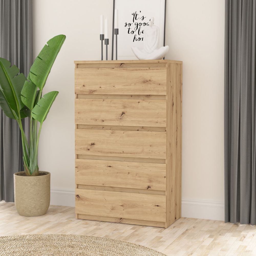 Cassettiera Morgan 5 cassetti 77.2 x 42.2 x H 128.1 cm colore rovere Cassettiera Morgan 5 cassetti 77.2 x 42.2 x H 128.1 cm colore rovere