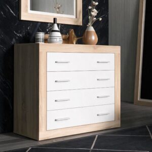 Cassettiera comò Sara 4 cassetti con struttura rovere e frontali bianco