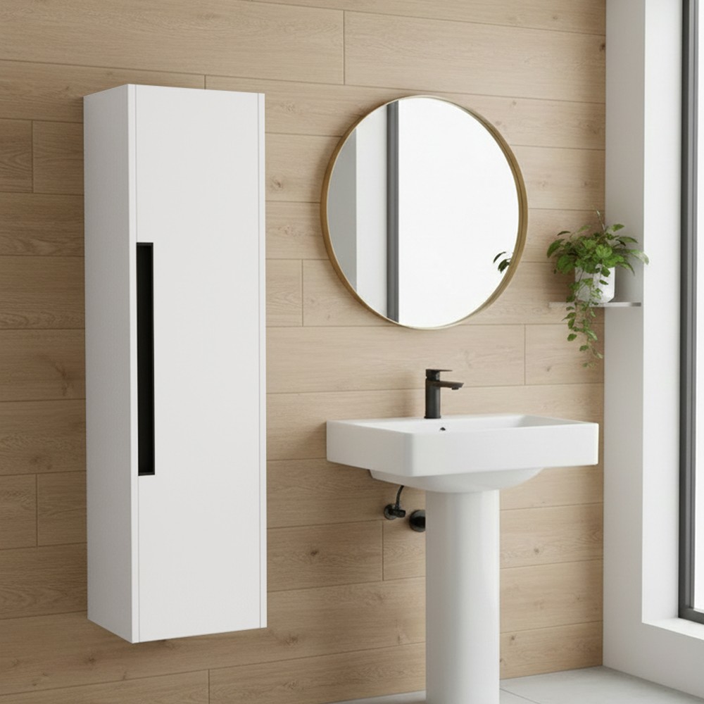 Colonna bagno sospesa Modular 1 anta 120x30x35 cm colore bianco opaco e grigio opaco Colonna bagno sospesa Modular 1 anta 120x30x35 cm colore bianco opaco e grigio opaco