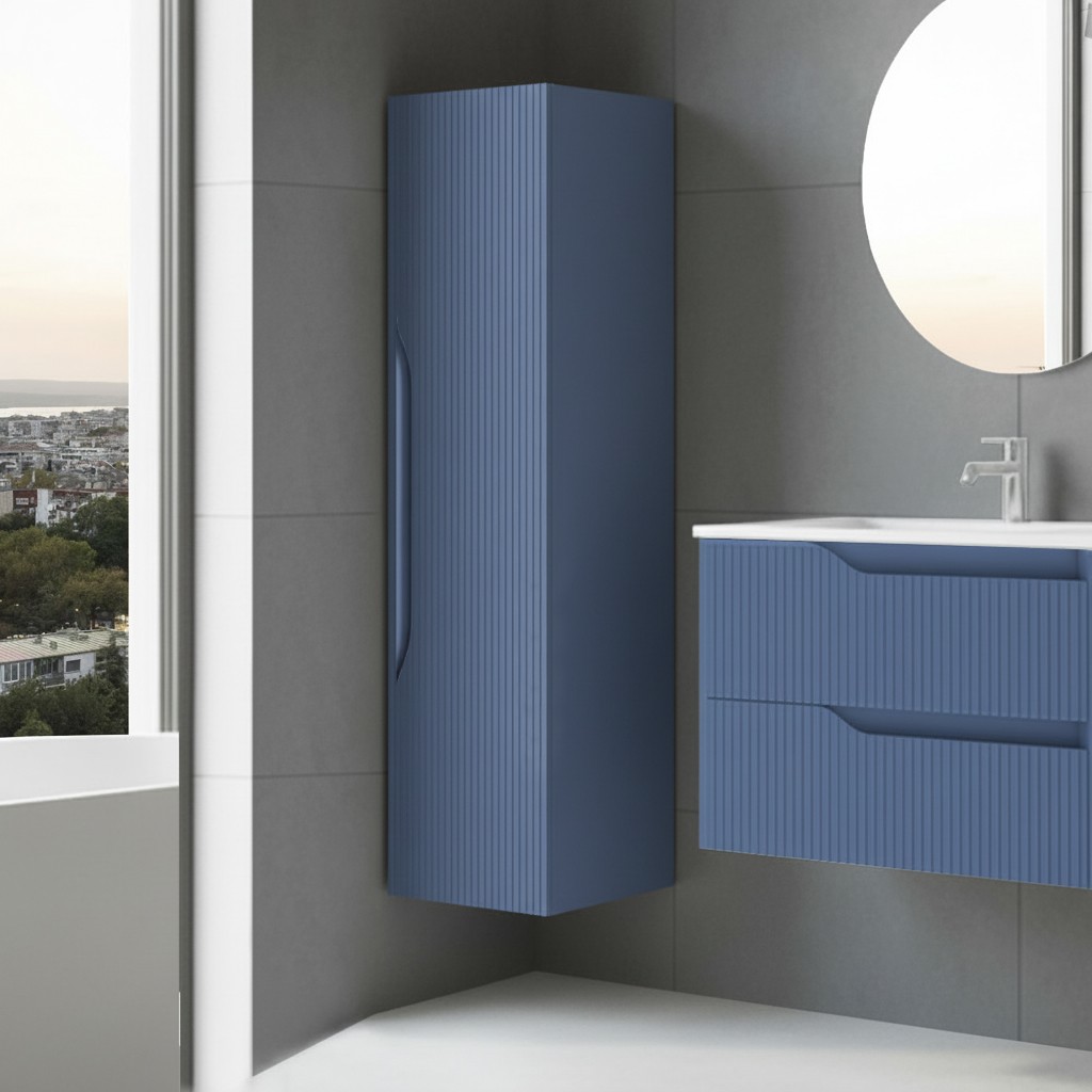Colonna bagno sospesa Soho 1 anta effetto cannettato colore azzurro opaco 120x27x35 cm. Colonna bagno sospesa Soho 1 anta effetto cannettato colore azzurro opaco 120x27x35 cm.