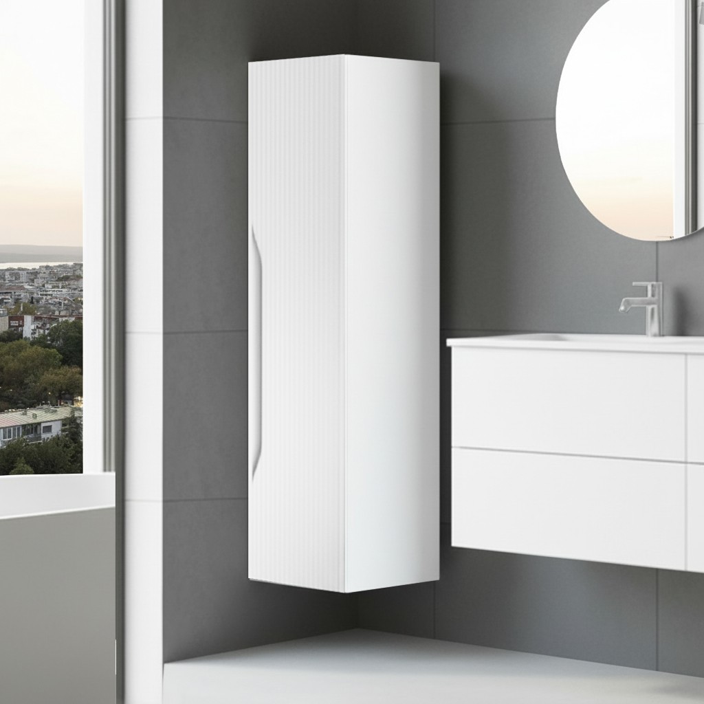 Colonna bagno sospesa Soho 1 anta effetto cannettato colore bianco opaco e grigio scuro 120x27x35 cm Colonna bagno sospesa Soho 1 anta effetto cannettato colore bianco opaco e grigio scuro 120x27x35 cm