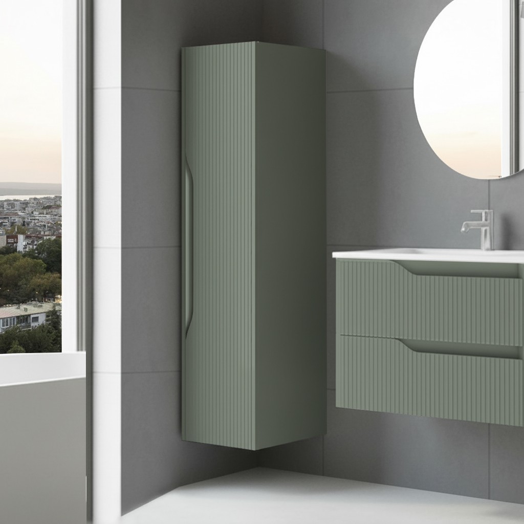 Colonna bagno sospesa Soho 1 anta effetto cannettato colore verde opaco 120x27x35 cm. Colonna bagno sospesa Soho 1 anta effetto cannettato colore verde opaco 120x27x35 cm.