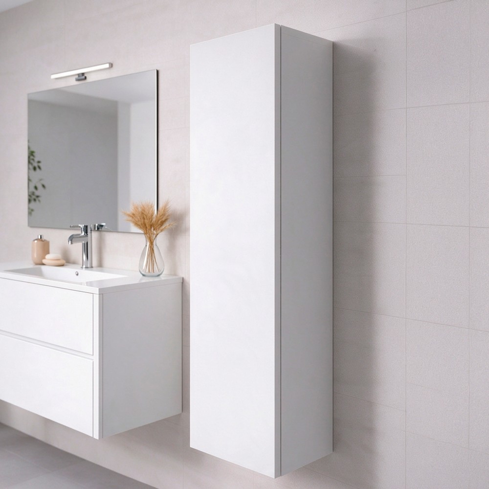 Colonna sospesa Mike reversibile con apertura push&pull H 137 colore bianco lucido laminato Made in Italy Colonna sospesa Mike reversibile con apertura push&pull H 137 colore bianco lucido laminato Made in Italy