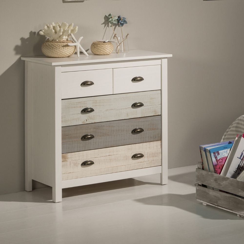 Comò Romantica con 3 cassettoni e 2 cassettini in legno massiccio multicolor Comò Romantica con 3 cassettoni e 2 cassettini in legno massiccio multicolor