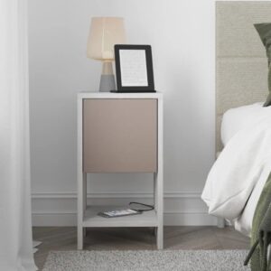 Comodino Ema anta ribalta colore bianco tortora 30x30x55h