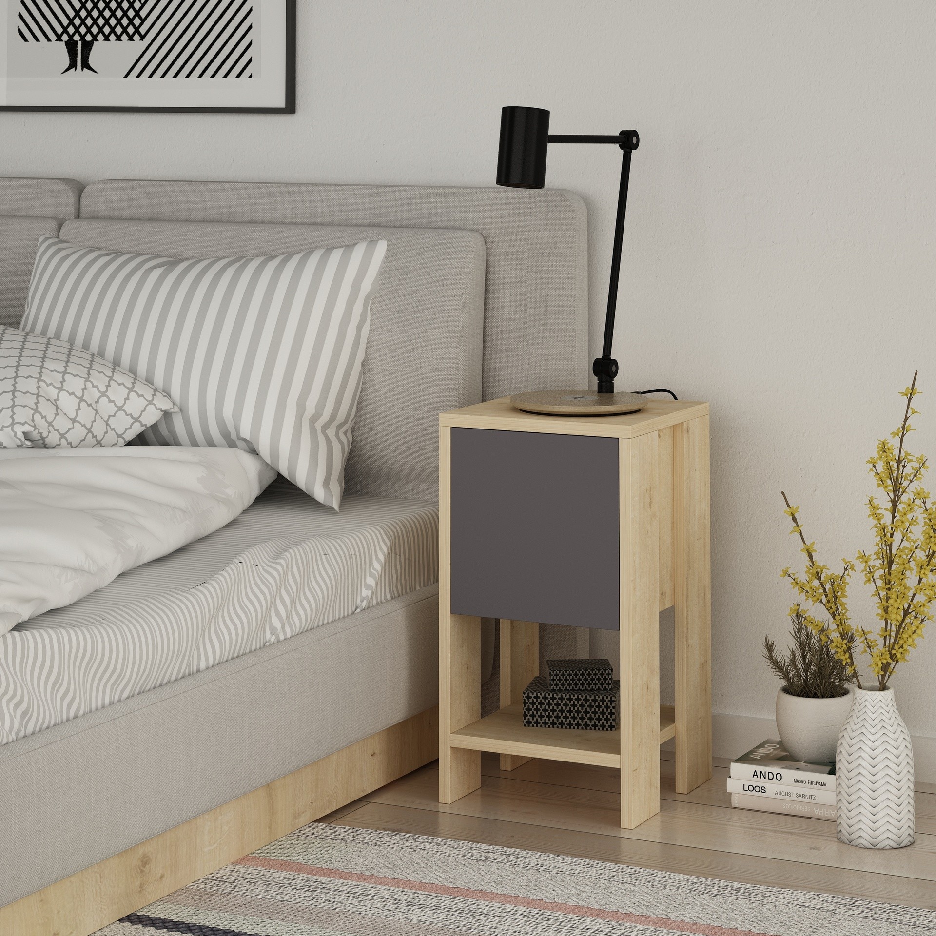 Comodino Ema rovere e antracite anta ribalta 30x30x55h Comodino Ema rovere e antracite anta ribalta 30x30x55h
