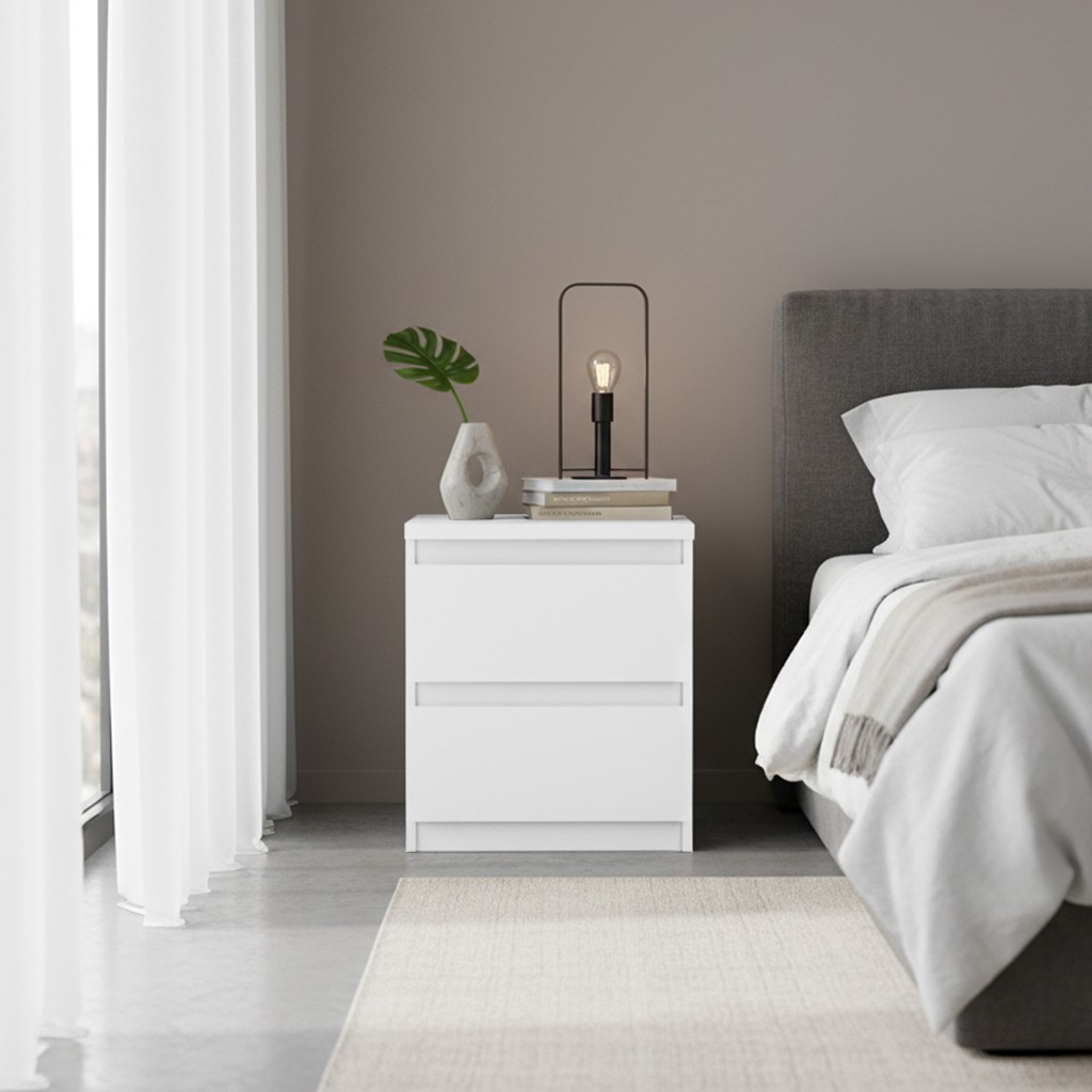Comodino Morgan 2 cassetti 41.8 x 32.2 x H 49.3 cm. colore bianco Comodino Morgan 2 cassetti 41.8 x 32.2 x H 49.3 cm. colore bianco