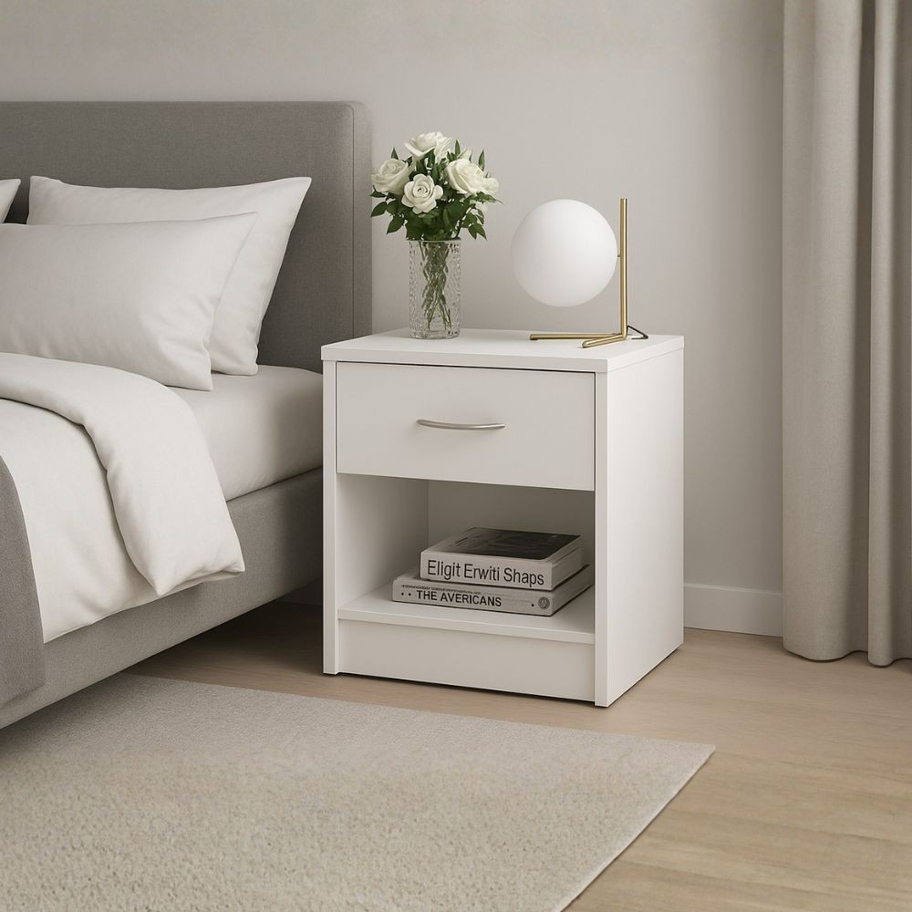 Comodino Naka con cassetto e nicchia a giorno colore bianco Comodino Naka con cassetto e nicchia a giorno colore bianco
