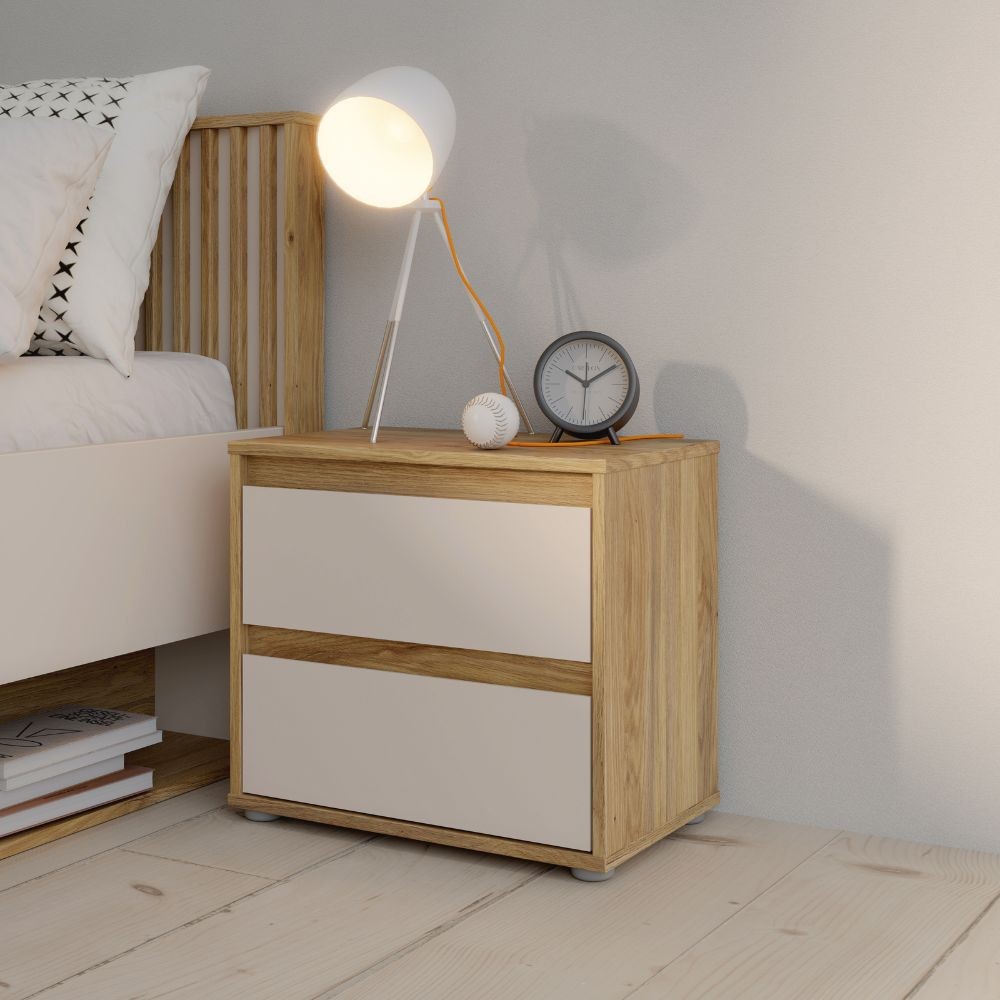 Comodino Neutra 2 cassetti con struttura rovere e frontali cassetti cashmere Comodino Neutra 2 cassetti con struttura rovere e frontali cassetti cashmere