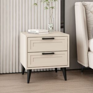 Comodino Prime con 2 cassetti colore cashmere con maniglie e piedini neri