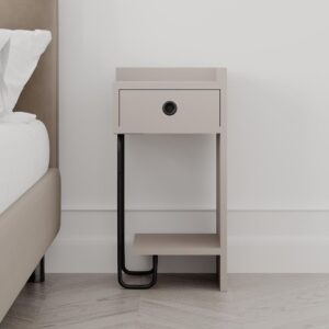 Comodino Sirius con cassetto tortora e gamba in metallo nero destro