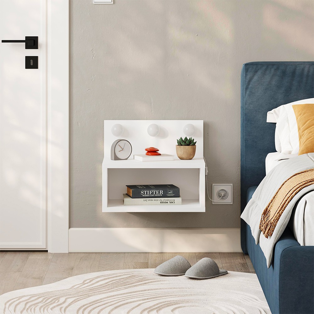 Comodino sospeso Treo con luci integrate colore bianco Comodino sospeso Treo con luci integrate colore bianco