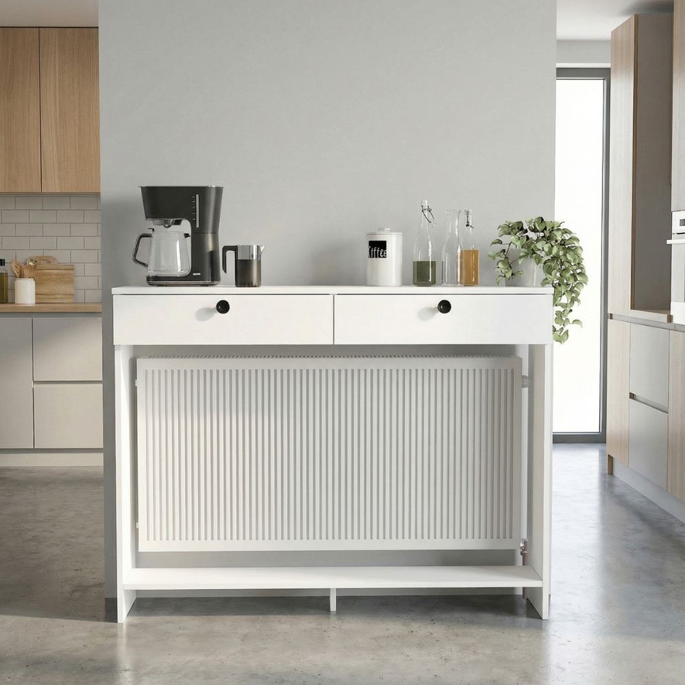 Consolle copri termosifone Opelya 130 cm. con due ante a ribalta colore bianco Consolle copri termosifone Opelya 130 cm. con due ante a ribalta colore bianco