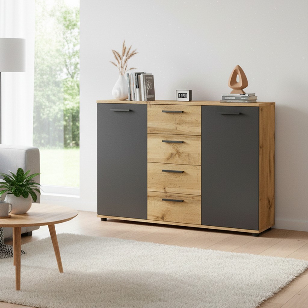 Credenza Berno colore rovere wotan e antracite Credenza Berno colore rovere wotan e antracite