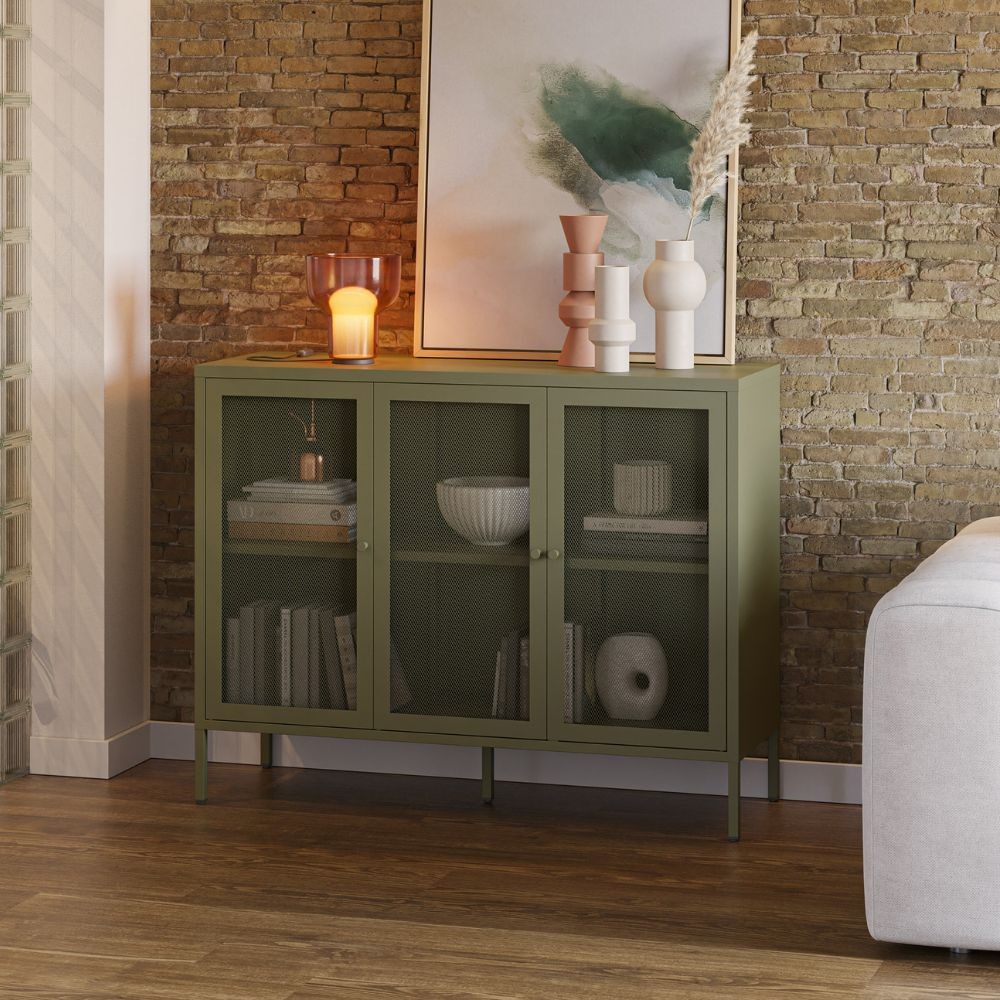 Credenza Fayna19354 in metallo con 3 ante colore verde Credenza Fayna19354 in metallo con 3 ante colore verde