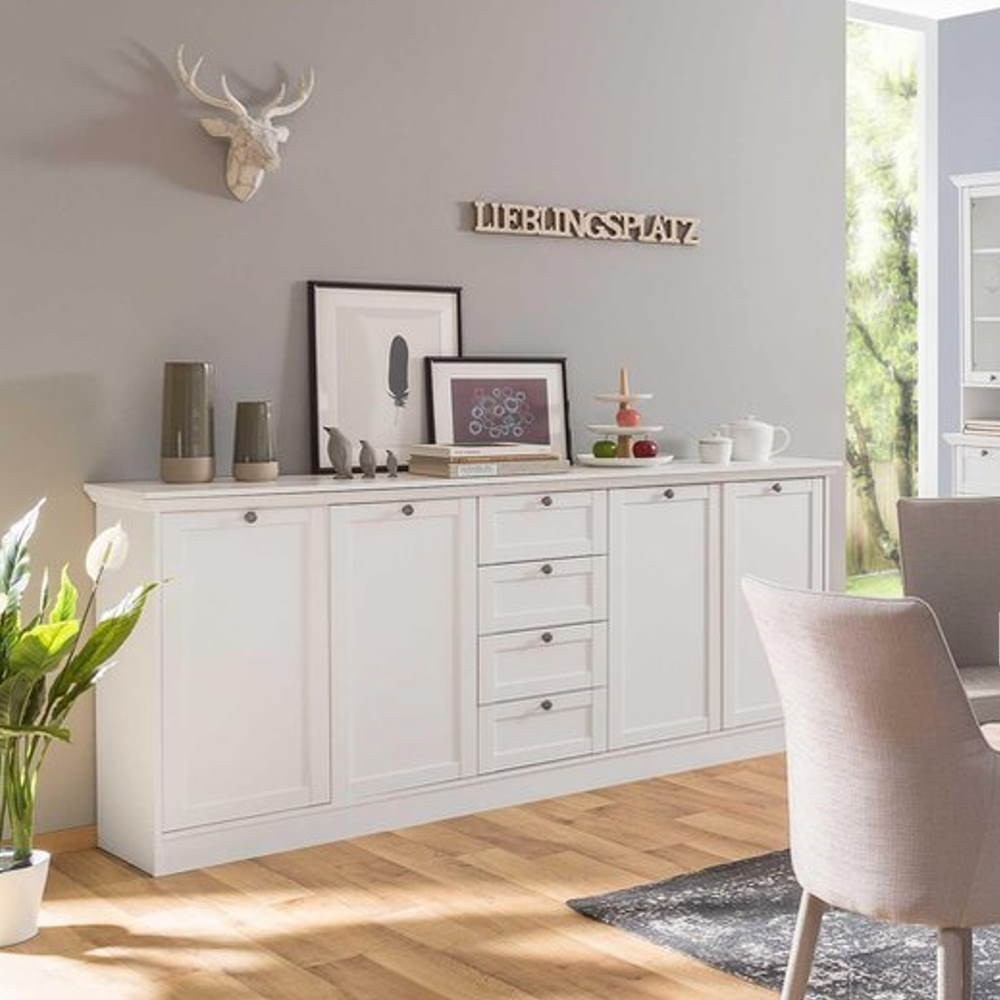 Credenza Landwood 52 con 4 cassetti e 4 ante in bianco opaco Credenza Landwood 52 con 4 cassetti e 4 ante in bianco opaco
