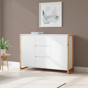 Credenza New Denver2 con 3 cassetti e 2 ante battenti in bianco e rovere
