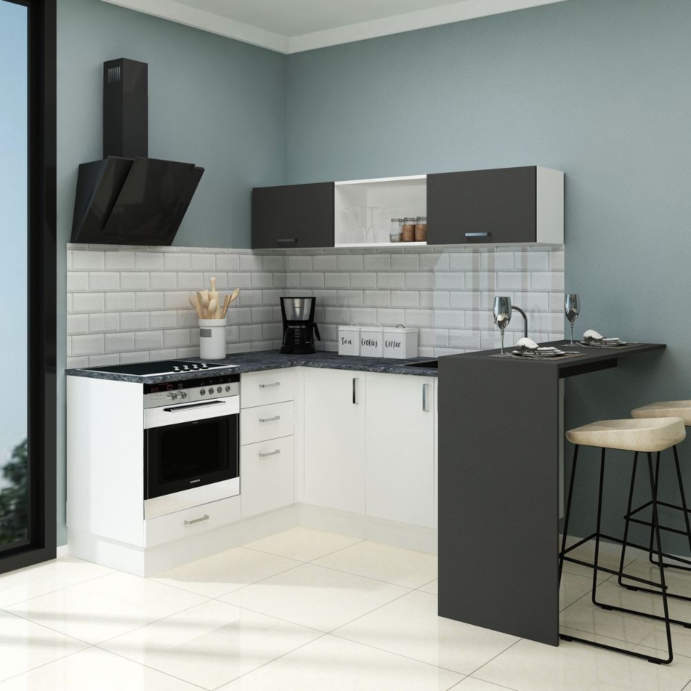 Cucina angolare Matera 180x160 con penisola reversibile bianca e nera Cucina angolare Matera 180x160 con penisola reversibile bianca e nera