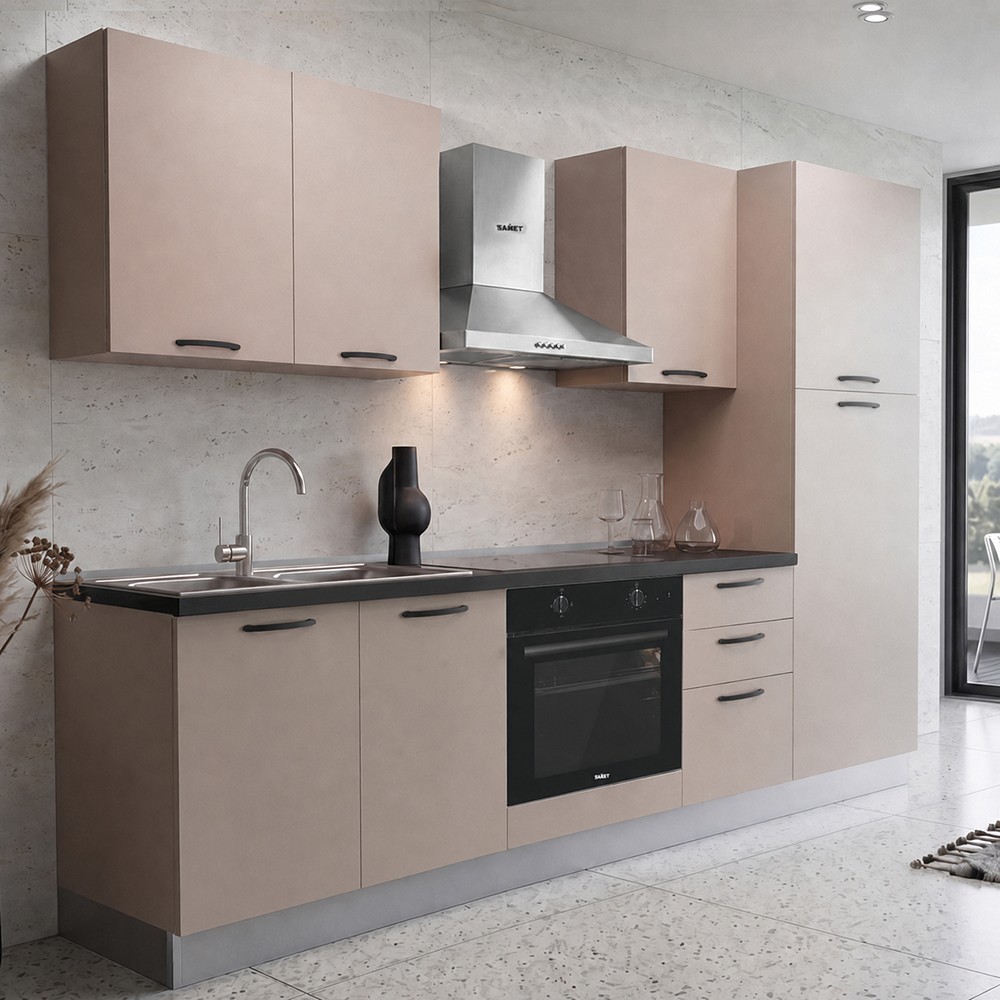 Cucina Asti 255 cm reversibile in cashmere con elettrodomestici inclusi e piano cottura a induzione Industrie Valentini Cucina Asti 255 cm reversibile in cashmere con elettrodomestici inclusi e piano cottura a induzione Industrie Valentini