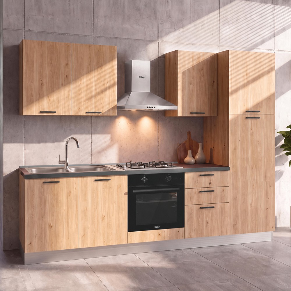 Cucina Asti 255 cm reversibile in rovere lis con elettrodomestici inclusi Industrie Valentini Cucina Asti 255 cm reversibile in rovere lis con elettrodomestici inclusi Industrie Valentini